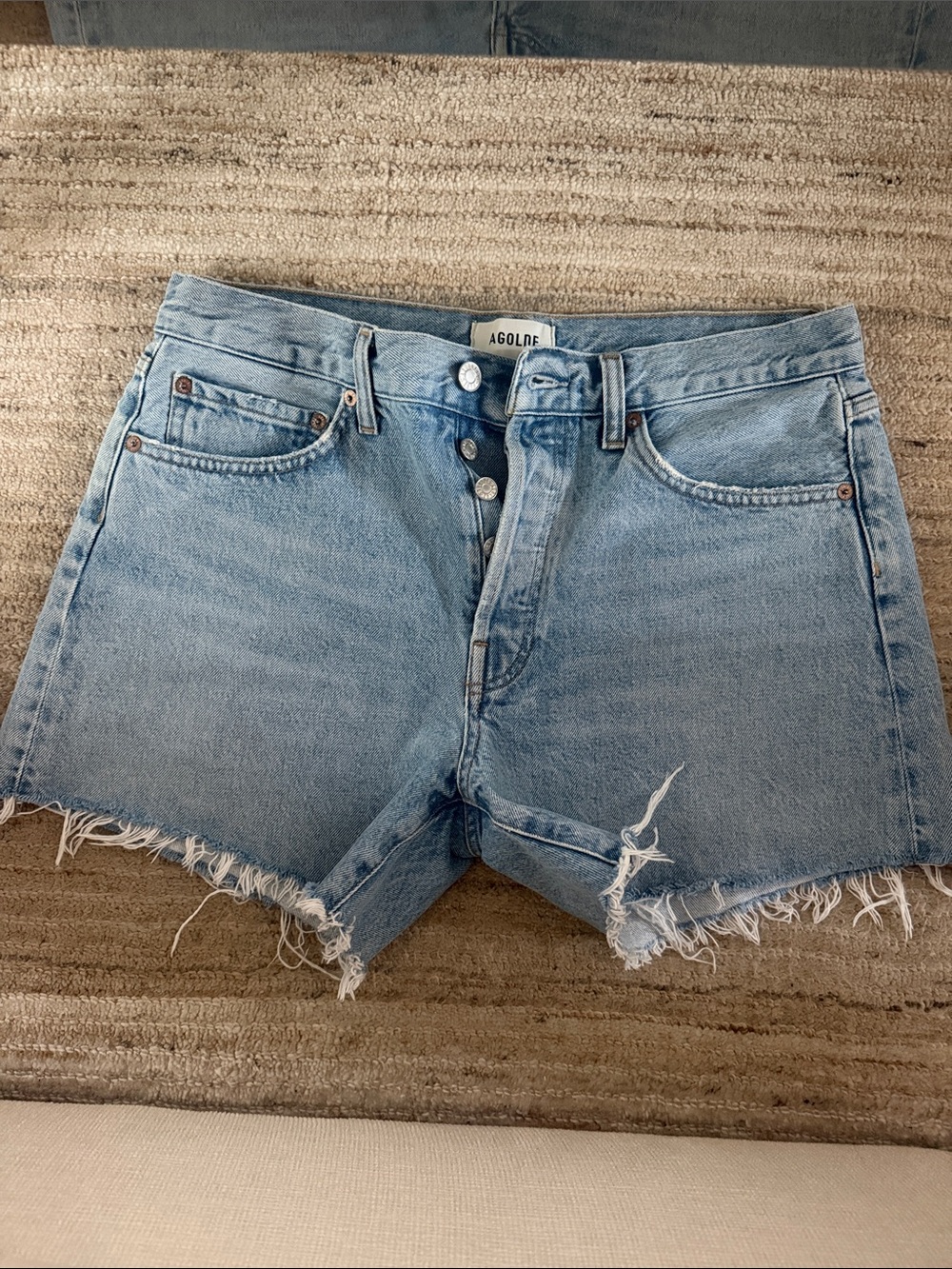 AGOLDE Light Blue High-Rise Denim Cutoff Shorts